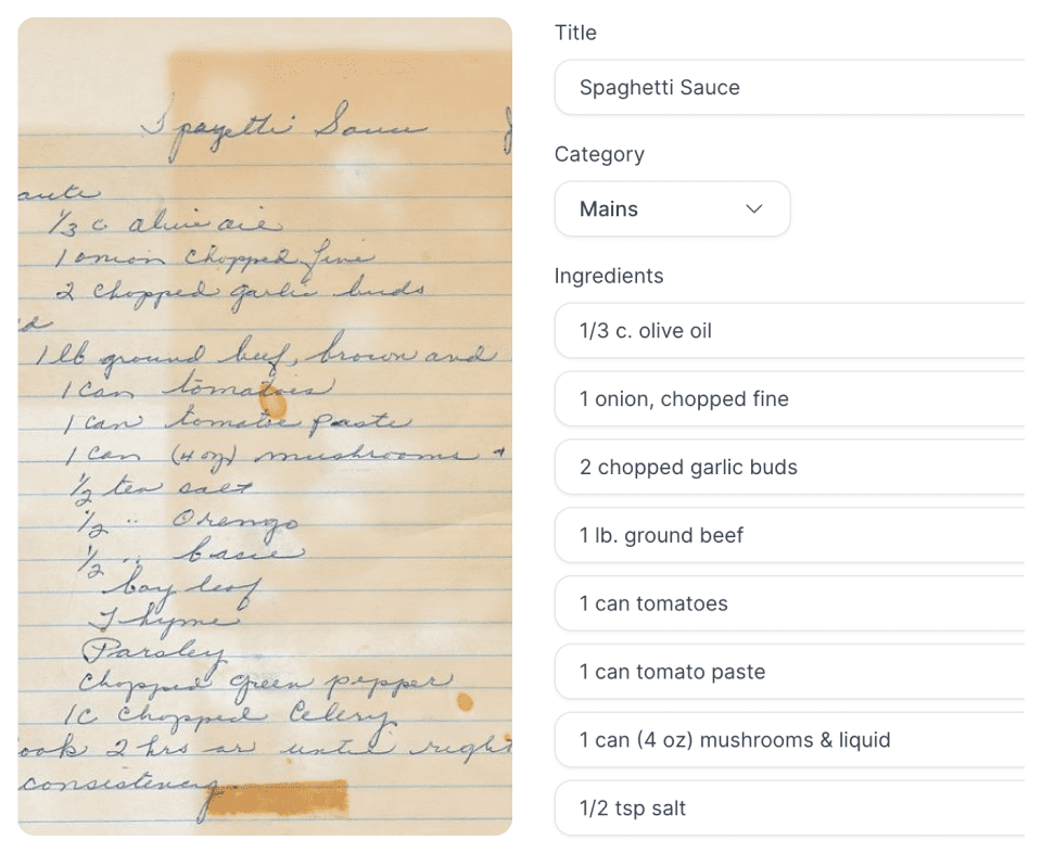 AI-powered digitization of handwritten recipes