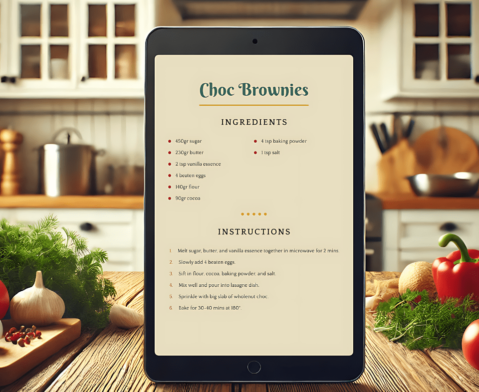 High-quality digital recipe on a tablet